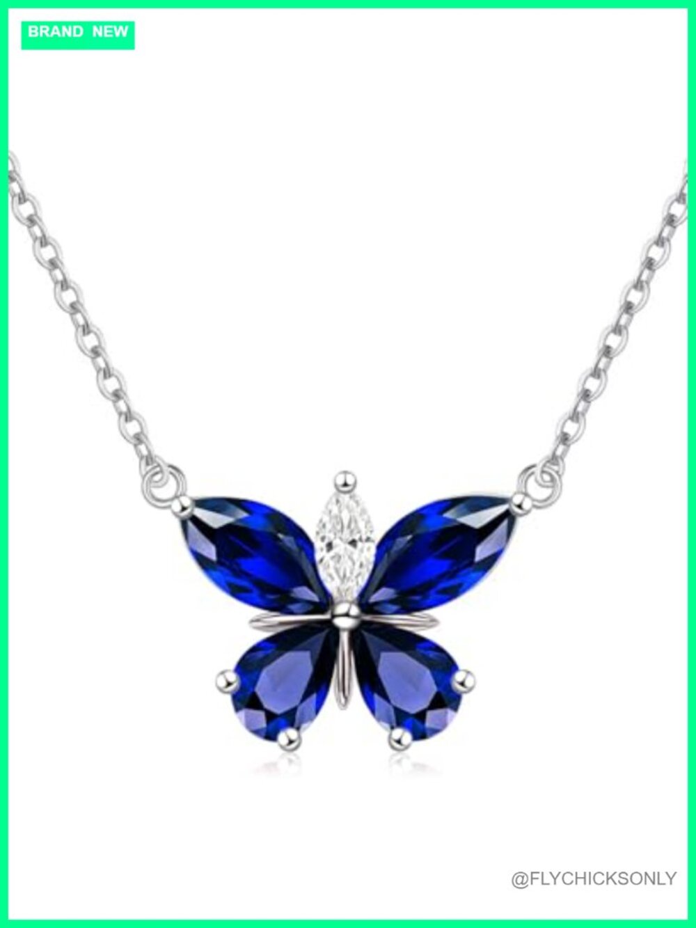 S925 Sterling Silver Butterfly Birthstone Pendant Necklace Cubic Zirconia